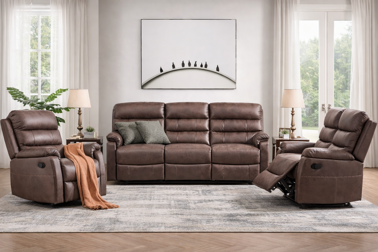 Taylor Reclining Suite - Leather Air - Antique Brown