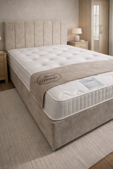 Double oatmeal divan headboard base and mattress