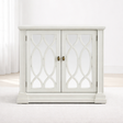 Modena 2-door sideboard with mirrored glass panels and an elegant repeating oval weave wood frame in a compact living area setting- Furniture Store NI