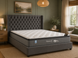 Galaxy hybrid mattress with stitched-in pillow top, showcased with modern bedding in a bright bedroom at furniture store ni