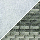 A diagonal split showing two material textures: the top-left half is a light gray woven fabric, and the bottom-right half is a gray woven wicker or basket texture, divided by a clean white diagonal line.