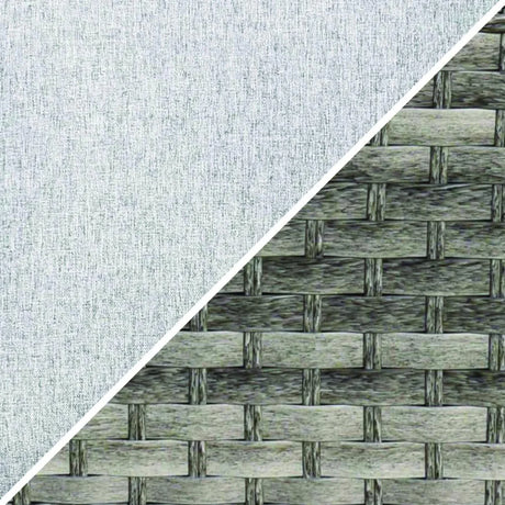 A diagonal split showing two material textures: the top-left half is a light gray woven fabric, and the bottom-right half is a gray woven wicker or basket texture, divided by a clean white diagonal line.