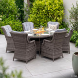 Amalfi High Back 6 Seat Oval Dining Firepit Set in Grey