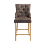Jenna bar stool featuring rich Nutmeg PU leather seating, soft natural chenille upholstery detailing, and sturdy wooden legs at the furniture store ni