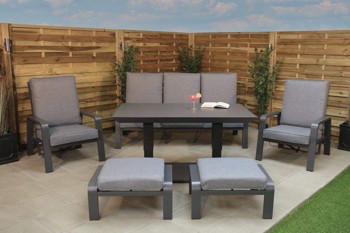 Barcelona Aluminium Lounge Dining Set inc Adjustable Table