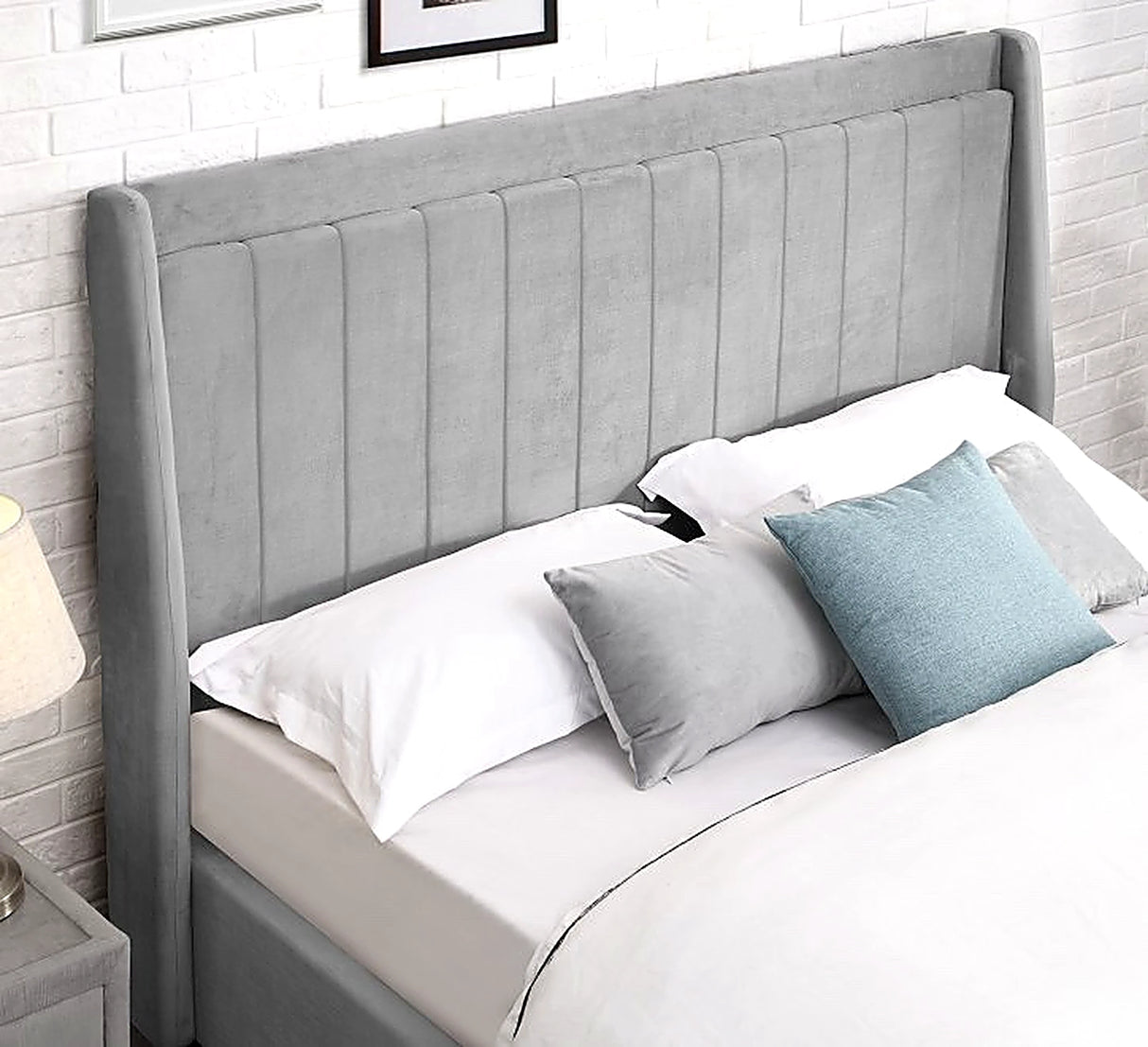 Grey winged bed frame NI vertical panel design furniture store ni