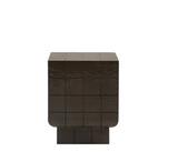 novaro Dark brown textured cube-shaped side table on a white background at furniture store ni