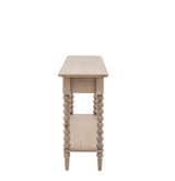 Wooden side table with turned legs on a white background