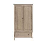 Wooden wardrobe with two doors and a drawer on a white background at the furniture store ni