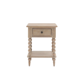 Wooden side table with a drawer on a white background