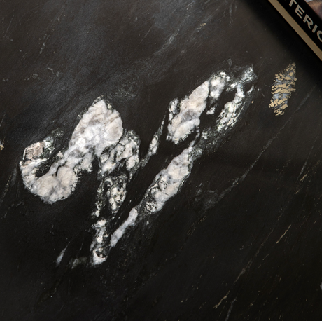 Close-up of black Amalfi marble table
