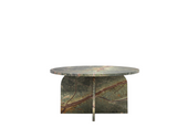 Round ember Amalfi marble table with a green and brown pattern on a white background