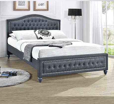 Grey linen king size bed frame Northern Ireland button back design furniture store ni