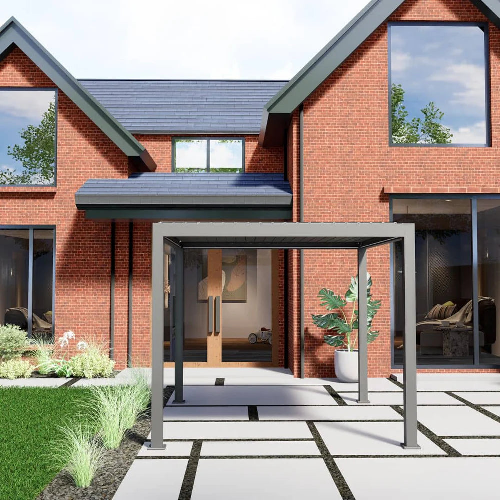 ZEUS 3X3 ALUMINIUM PERGOLA WITH MOTORISED LOUVRES AND 4 ZIP BLINDS WHITE