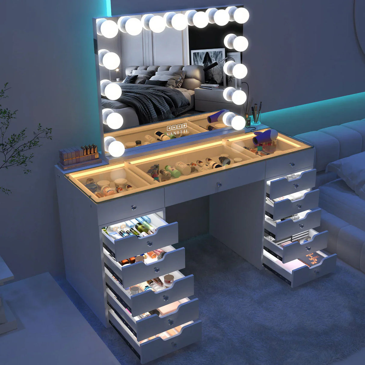 VANITII Eva Vanity Desk - 13 Storage Drawers with Full Light (doesn’t include mirror)