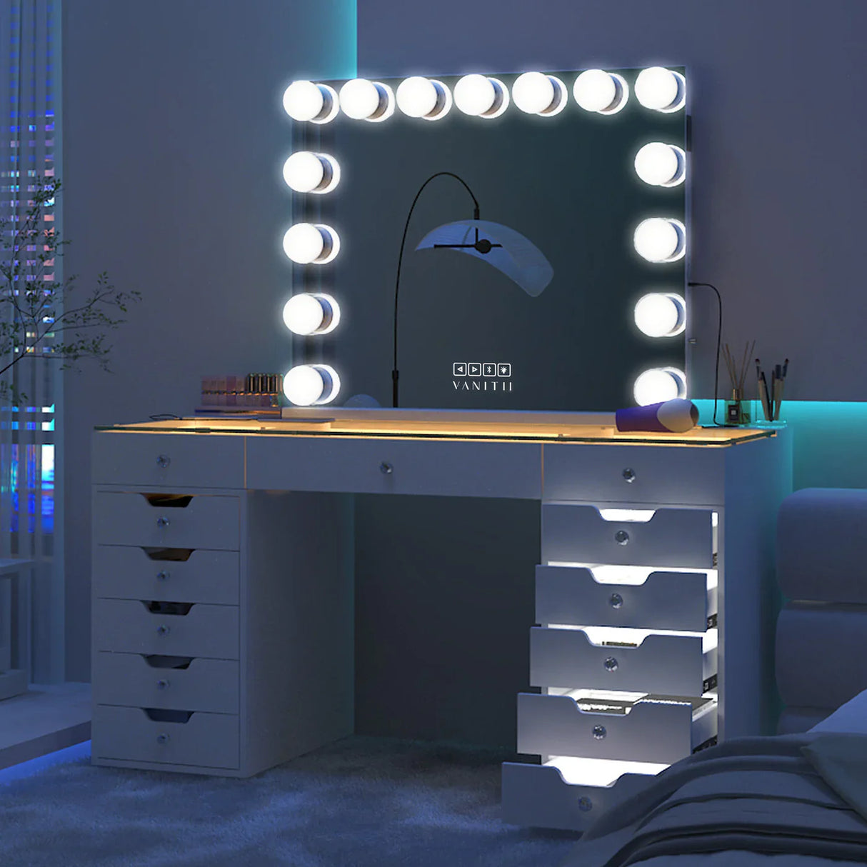 VANITII Eva Vanity Desk - 13 Storage Drawers with Full Light (doesn’t include mirror)