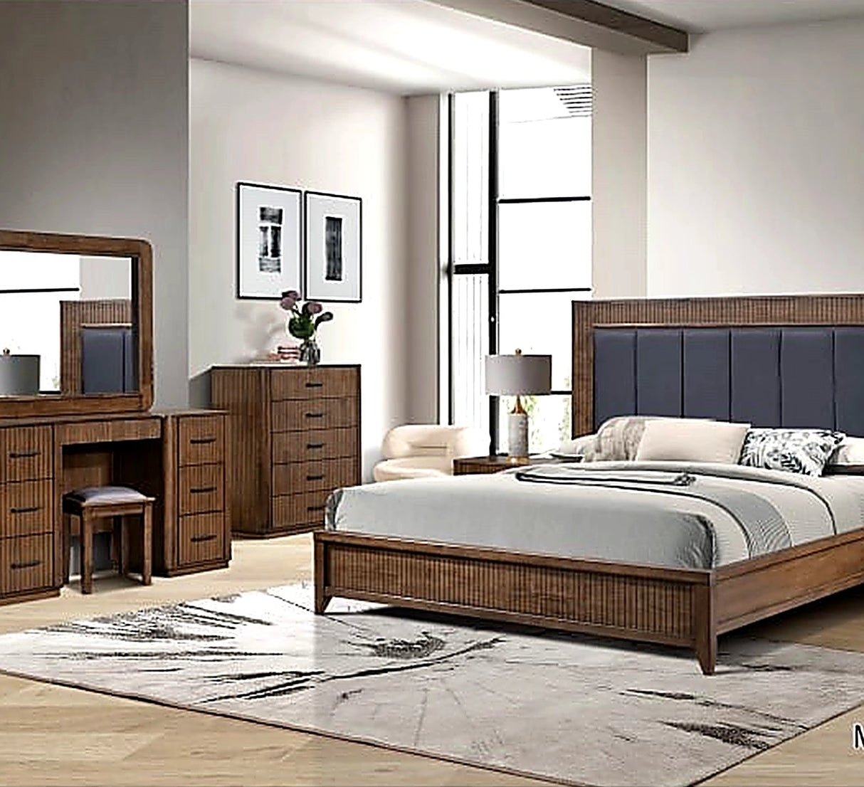 Luxury wooden bed Ireland upholstered panel headboard furniture store ni