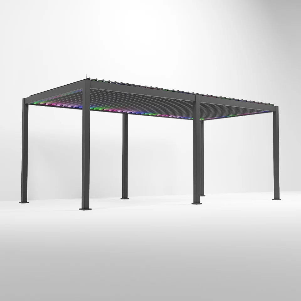 Hilton Plus Aluminium Metal LED Pergola in Graphite Grey
