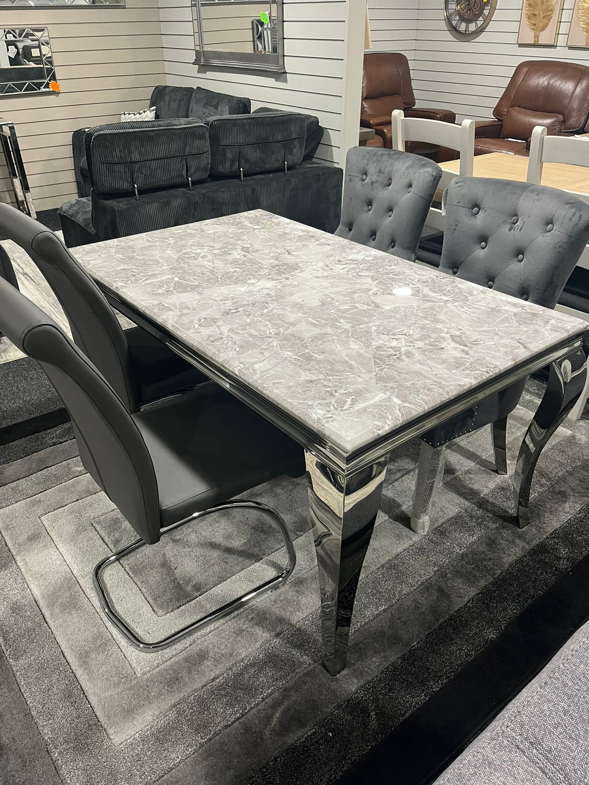 Shop display Lewis Glass Marble Style Chrome Dining Table