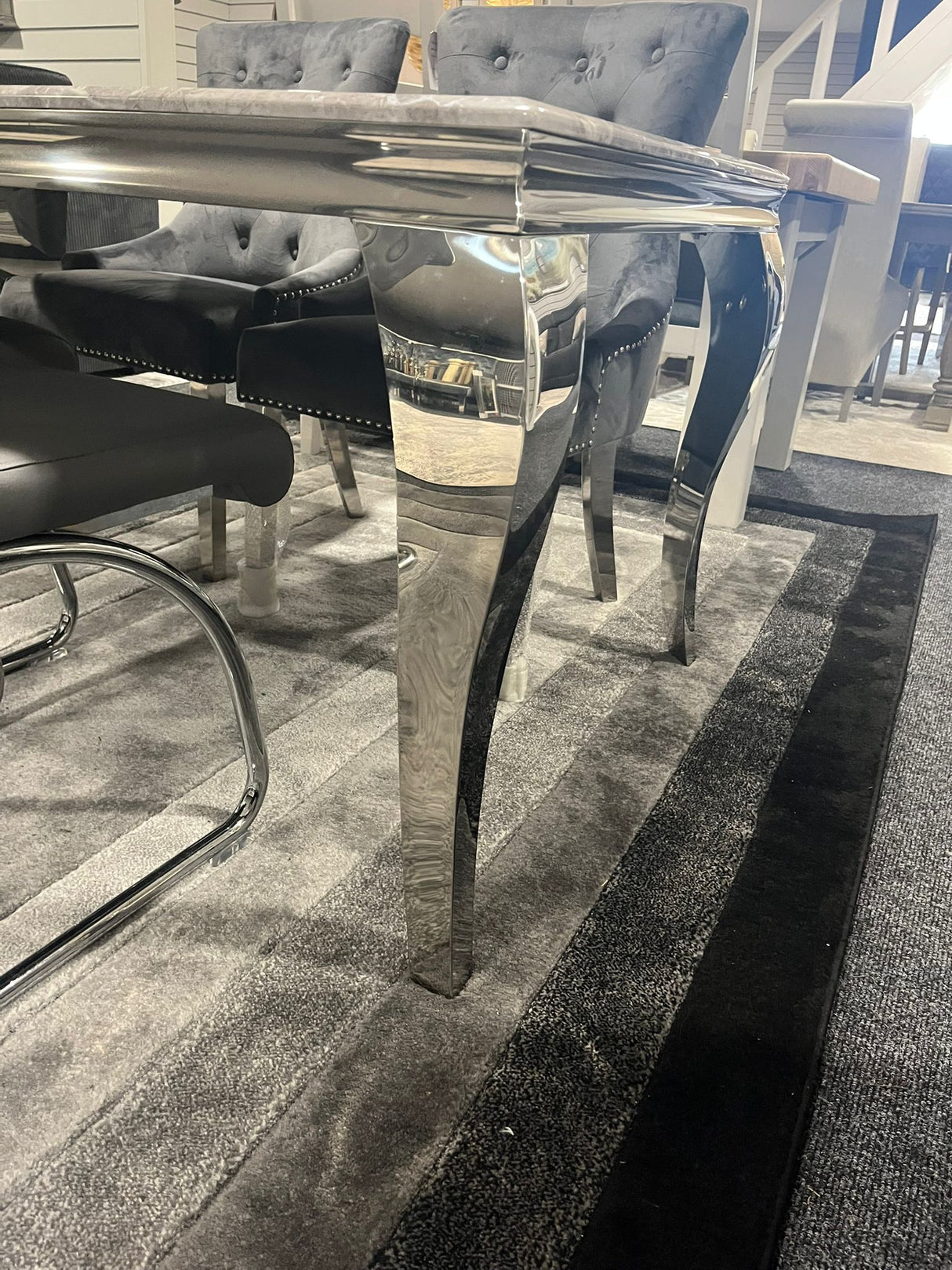 Shop display Lewis Glass Marble Style Chrome Dining Table