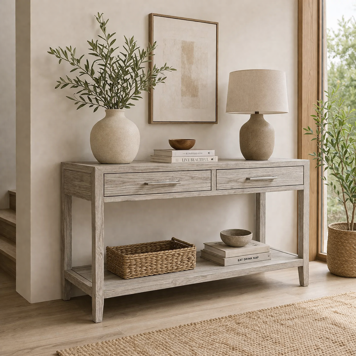 2 drawer console table NI pale grey wood finish furniture store ni