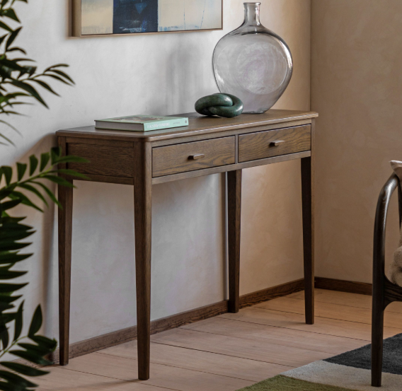 Camden 2 drawer console table in walnut – view 2