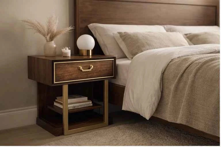 Dubai bedside table walnut and gold furniture store ni