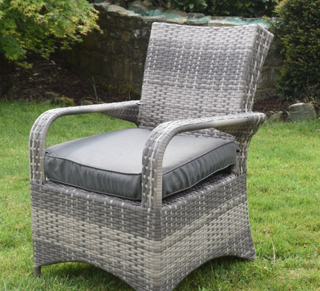 Majorca 6-seater garden dining set featuring comfortable armchairs with grey cushions  at furniture store ni