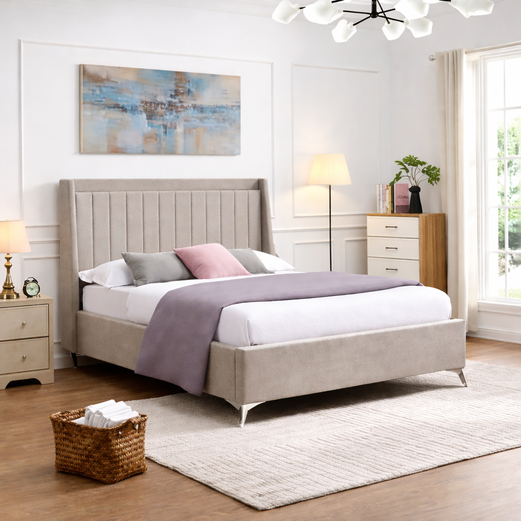 Grey winged bed frame NI vertical panel design furniture store ni