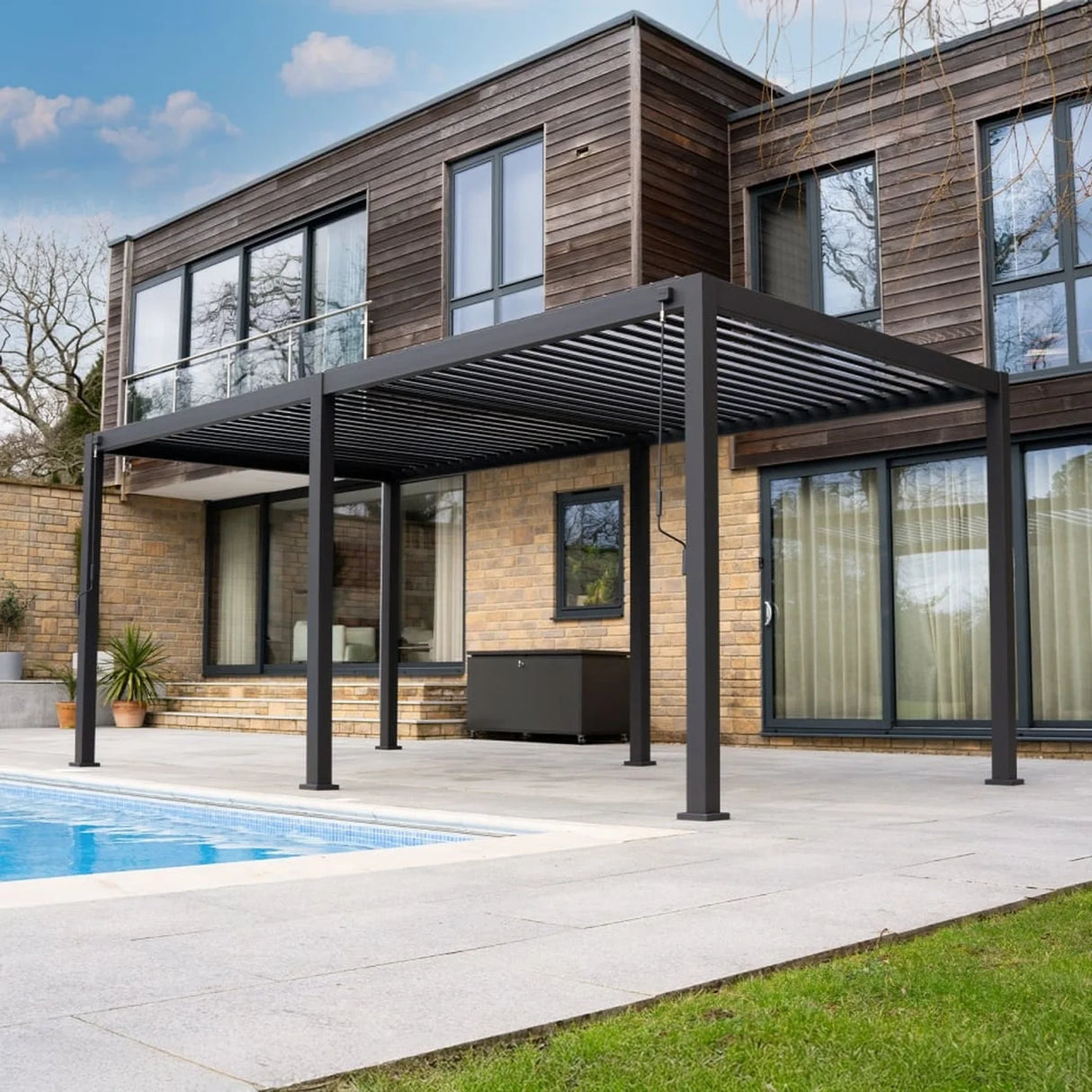 Nova Titan Pergola — Manual Louvred Roof — Graphite Grey