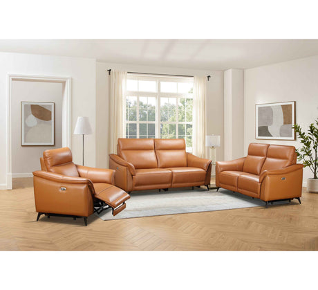 "Light brown leather electric recliner sofa with USB charging Northern Ireland furniture store ni