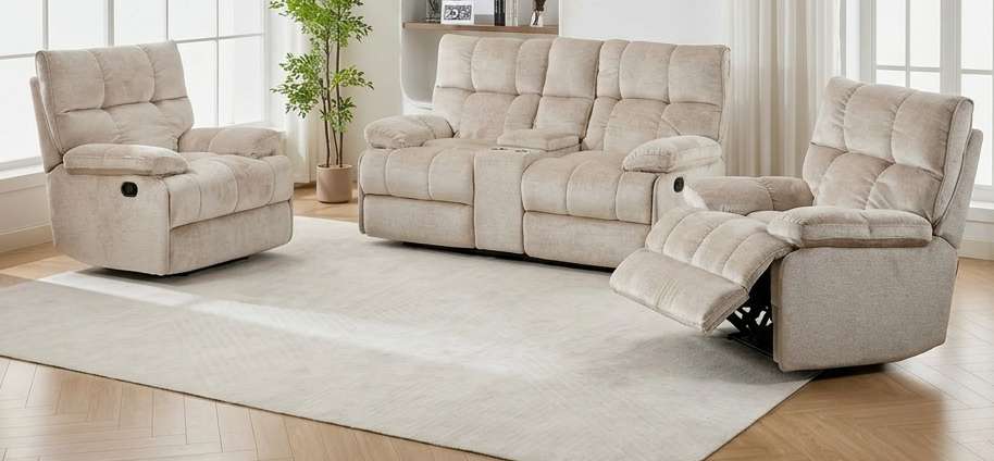 Rowan Fabric Recliner Sofa Beige 1R