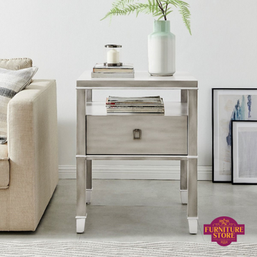 Grey Carter 1 Drawer Lamp Table with Shelf Space