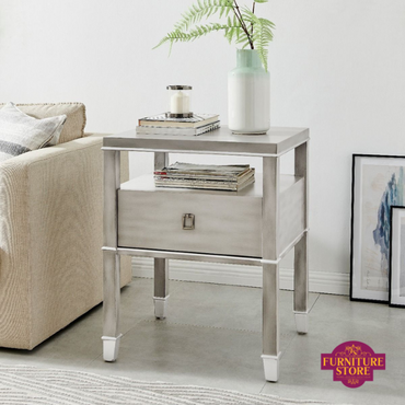 Grey 1 Drawer Lamp Table with shelf space.
