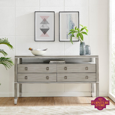 The Carter 4 Drawer Sideboard has shelving space to display your items.