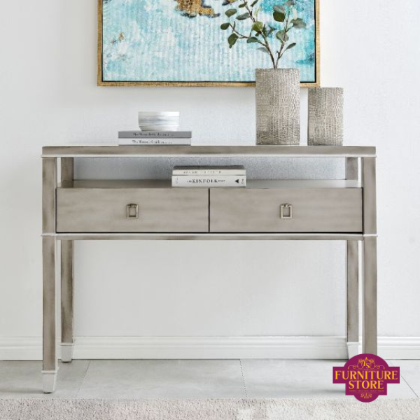 Carter Console Table - Grey - 2 Drawers - Rectangle Shaped - Shelving Space 