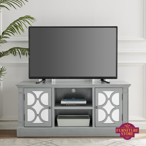 The Blakely grey tv unit is good for living it has two doors and shelving space.