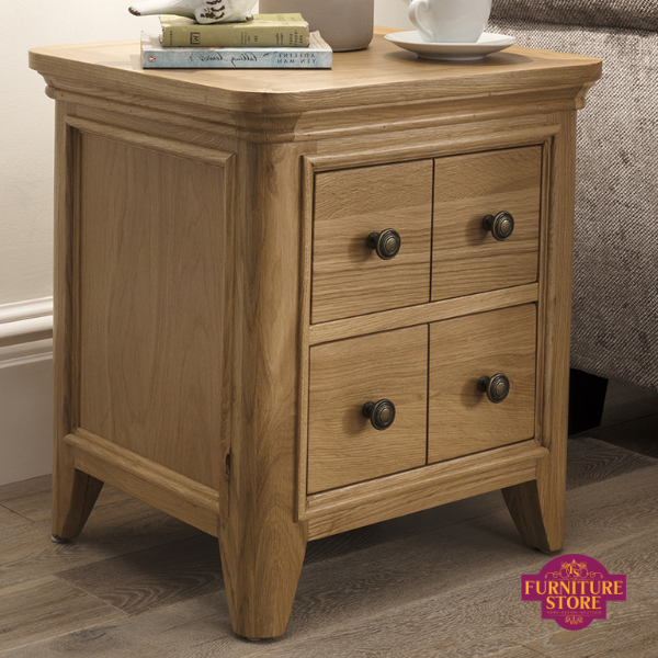Carmen Solid Oak 4 Drawer Lamp Table with brass handles 