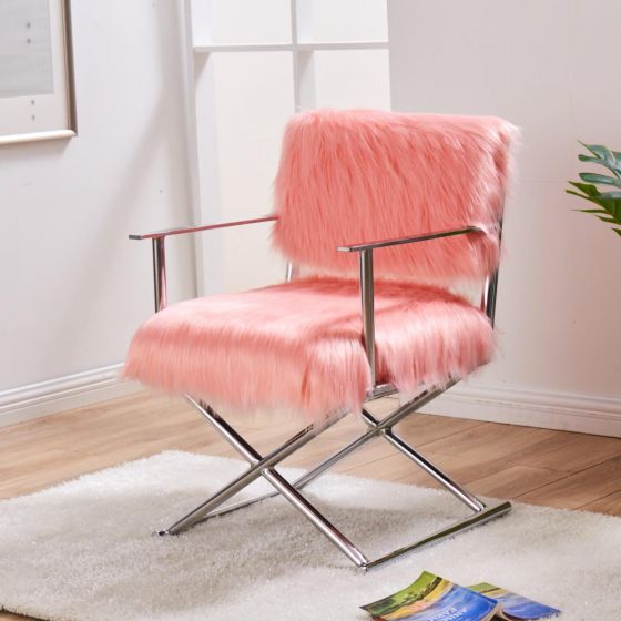 Faux Sheepskin Directors Chair Pink